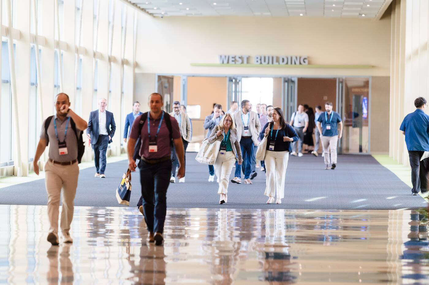 Attendees walking through the event venue